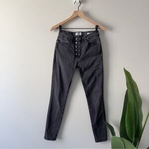 Frame Le High Skinny Jeans Button Fly Denim High Rise Gray Stretch cotton pocket